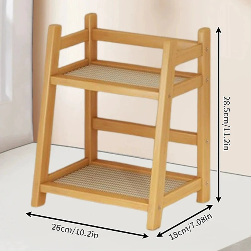 2 Layer Spice Caddy Shelf Bamboo Kitchen Storage Rack Desktop Cabinet Organizer Display Rack Coffee Bar Counter Shelf Cup Holder Peaceful Pleasures Health and Wellness