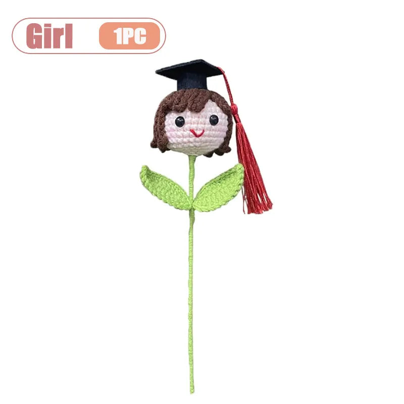 Graduation Crochet Bouquet with Cap – Handmade Knitted Gift