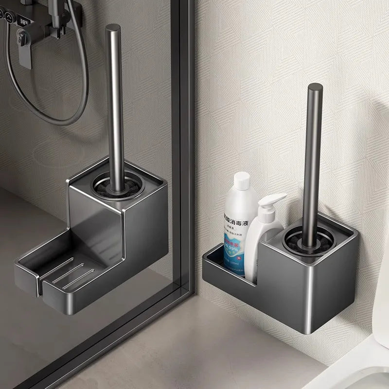 No-Drill Toilet Brush with Wall-Mounted Shelf | Bathroom Set