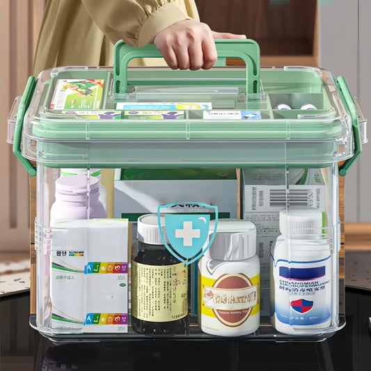 Clear Medicine Organizer Box with Tray & Labels | Storage Chest Medicine Storage Box Peaceful Pleasures Health and Wellness