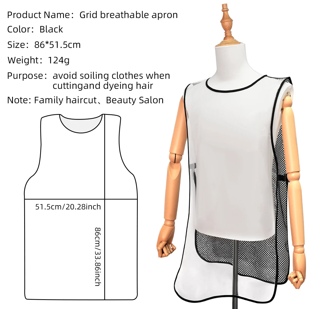 Waterproof Solid Color Minimalist Sleeveless Salon Apron, Adjustable Breathable Grid Back Waterproof Hairdressing Work Apron Peaceful Pleasures Health and Wellness