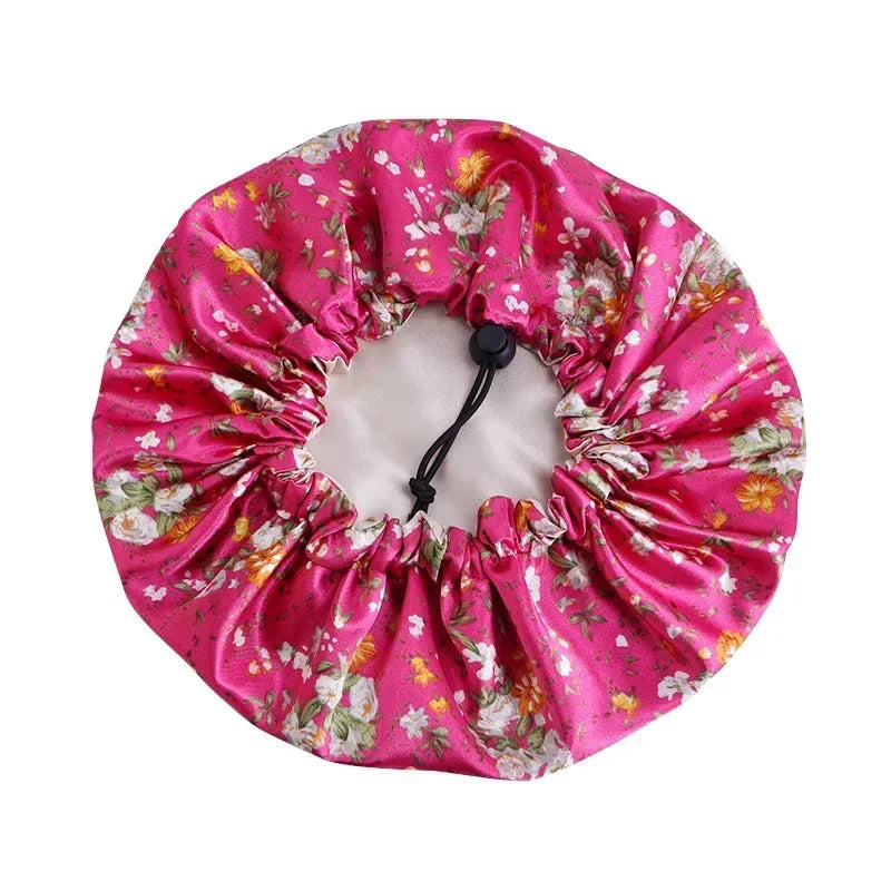 Kids Adjustable Double-Layer Satin Shower Cap & Nightcap
