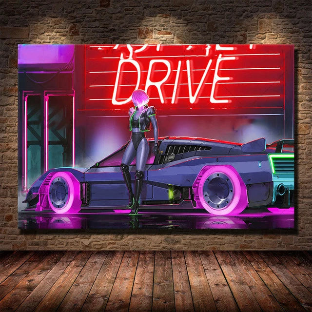 Canvas Art Painting Future Sci-Fi Punk Style Artwork Night City Street Scenery Poster Technology Wall Picture Home Decoration Peaceful Pleasures Health and Wellness 13 30x40cm Unframed