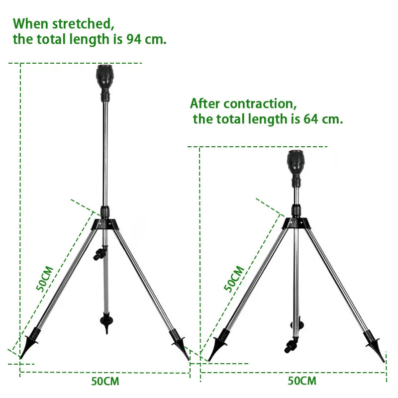 360 Rotary Irrigation Sprinkler Head with Tripod Telescopic Support Automatic Rotating Sprayer Garden Lawn Watering Sprinkler Peaceful Pleasures Health and Wellness