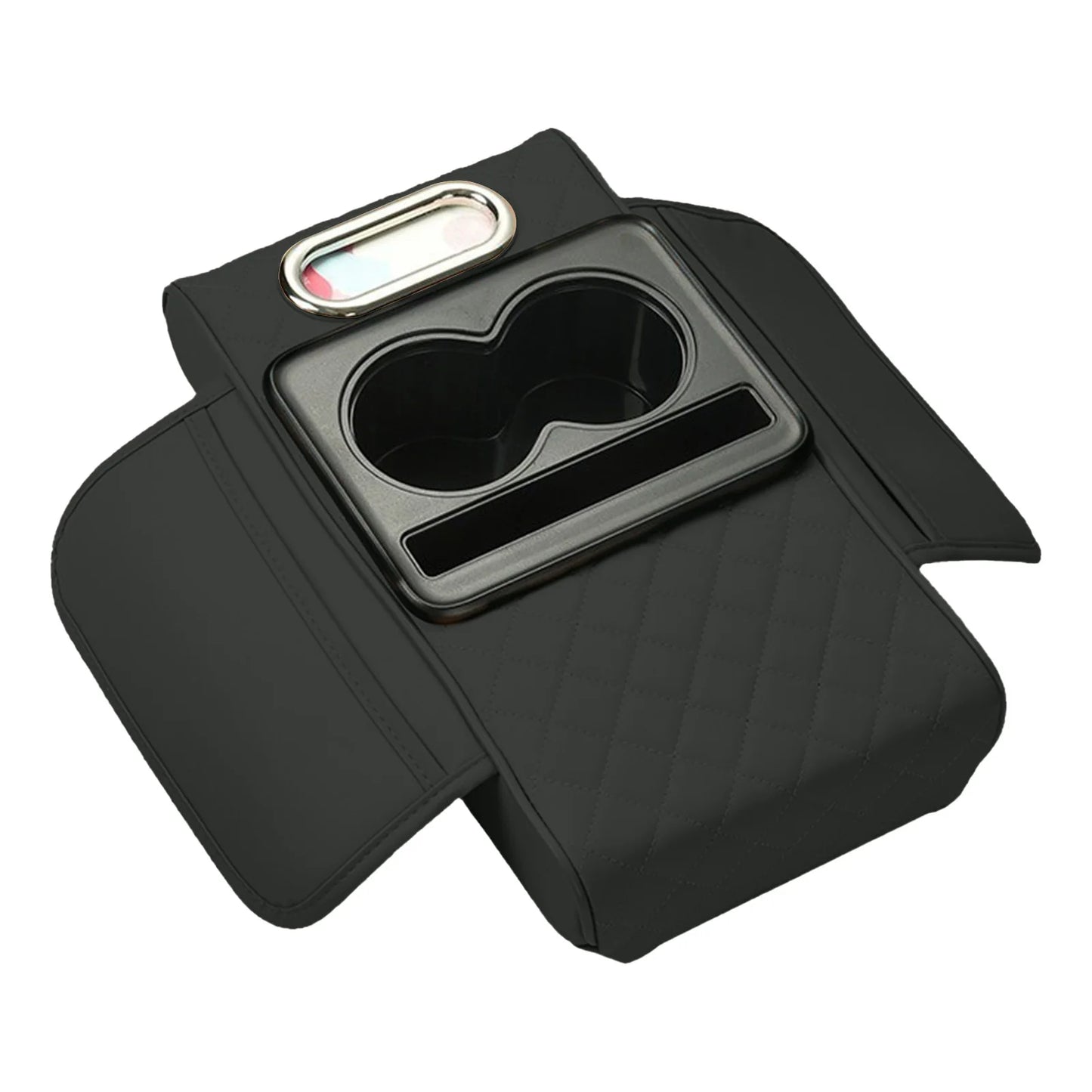 Universal Car Armrest Pad Convenient with Pocket and Tissue Box Bottle Holder Suitable for Truck SUV Van Peaceful Pleasures Health and Wellness Black