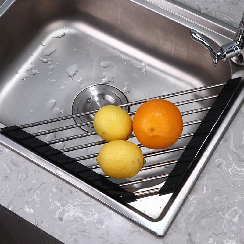 Collapsible Stainless Steel Corner Sink Drainer Drying Rack Multifunctional Kitchen Organizer for Small Space Dishwashing Peaceful Pleasures Health and Wellness