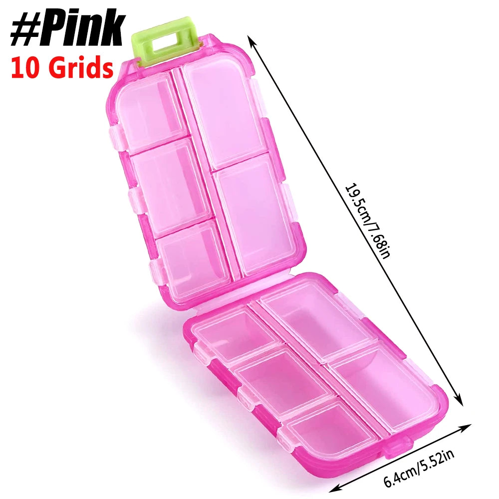 1Pcs Portable Travel Med Wallet for 10/12 Grids, Pocket Pill Box Dispenser Suitable for Storing Fish Oil Vitamin Medication, Etc Peaceful Pleasures Health and Wellness Pink-10 Grids