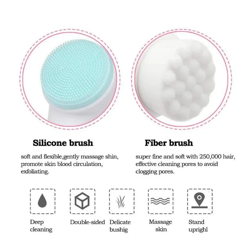 3D Double Silicone Facial Cleansing Brush Manual Massage Facial Brush Soft Bristles Exfoliator Double Sided Face Wash Brush Peaceful Pleasures Health and Wellness