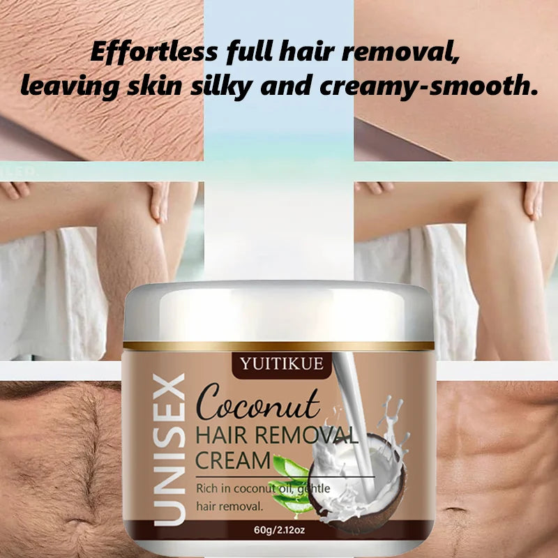 YUITIKUE Coconut Hair Removal Cream | Unisex 60g Smooth Skin Hair Removal Cream Peaceful Pleasures Health and Wellness