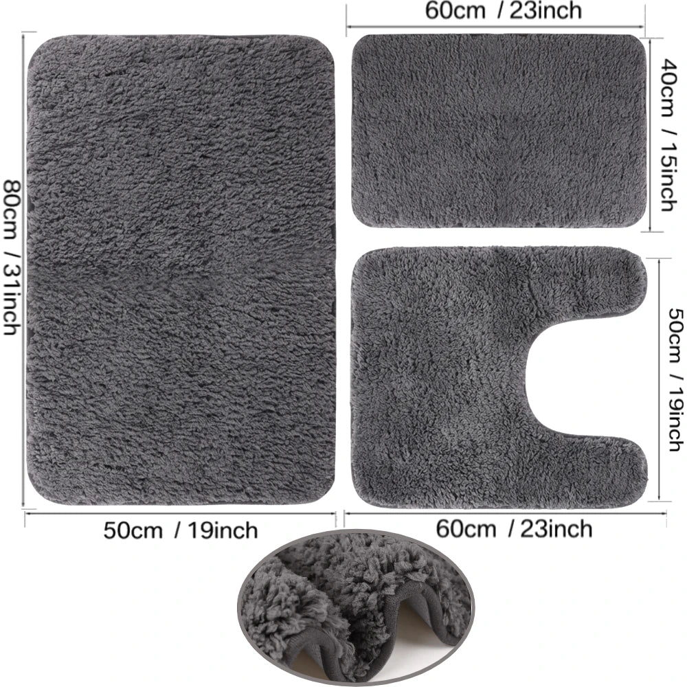 3Pc Sets Bath Mats Non Slip Memory Foam Bathroom Soft Rugs Water Absorption Dry Fast Bath Mat Machine Washable For Home Floor Peaceful Pleasures Health and Wellness Microfiber gray 3pcs set