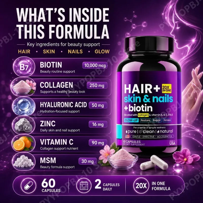 Hair Skin Nails Formula | Biotin 10000mcg, Collagen & Hyaluronic Acid