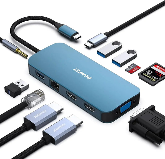 11-in-1 USB C Hub with Triple Display, Dual HDMI, VGA, 3 USB 3.0 Ports, Ethernet, PD Charging for MacBook XPS Surface Peaceful Pleasures Health and Wellness United States