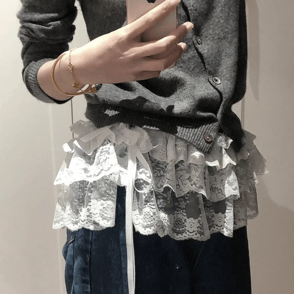 Korean Lace Mini Layered Skirt | Y2K Harajuku Ruffle Streetwear