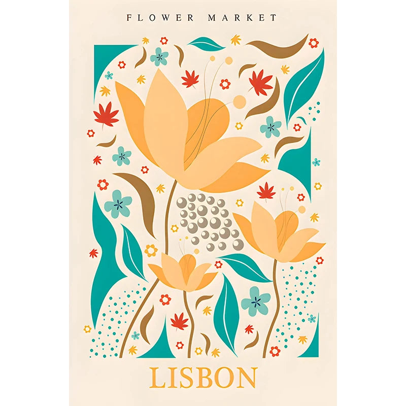Flower Market Paris New York City Name Poster Print Abstract Plant Wall Art Canvas Painting Picture Living Room Home Decoration Peaceful Pleasures Health and Wellness P 50x70cm