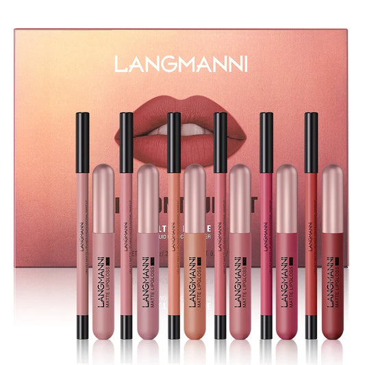 6+6 Lip Gloss Lip Liner Combo Smudge-Proof, Velvety Nude Shades - Long-Lasting Liquid Lipgloss & Precise Liner 12pcs Set Matte M Peaceful Pleasures Health and Wellness L2209LIP CONTOUR