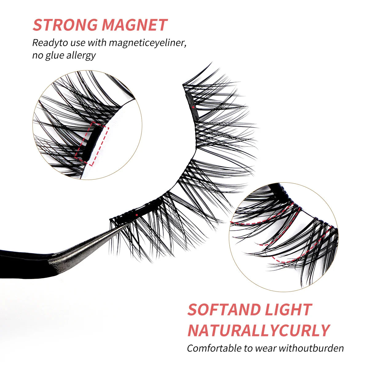 MAGEFY 3 Pairs Magnetic Eyelashes Glue Free with Applicator