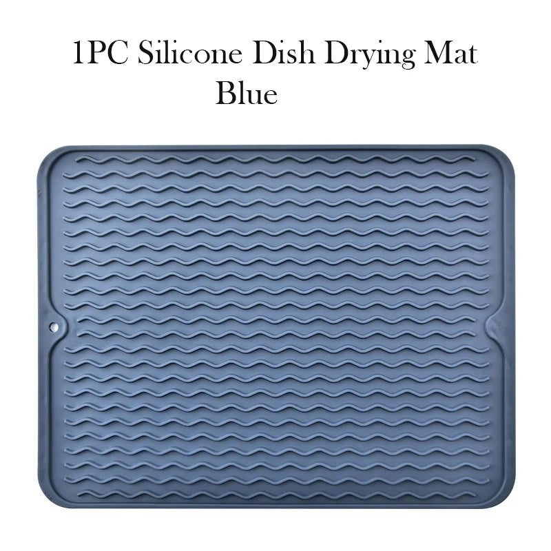 Silicone Dish Drying Mat Protector Sink Mat Table Kitchen Home Anti Slip Drying Dishes Drain Mat Heat Resistant Kitchen Sink Mat Peaceful Pleasures Health and Wellness 1pc blue 40x30CM Strip