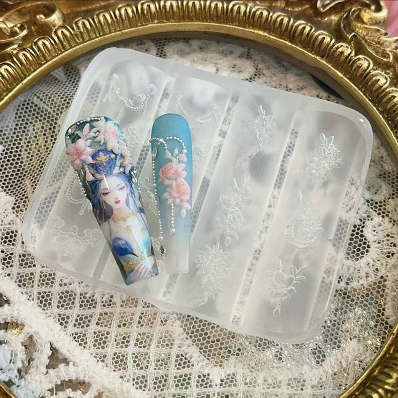 Clear Silicone Nail Flower Chains Carving Bow Mold Nail Decorations Nails DIY Design Stereoscopic Stamping Plate Manicure Tools Peaceful Pleasures Health and Wellness