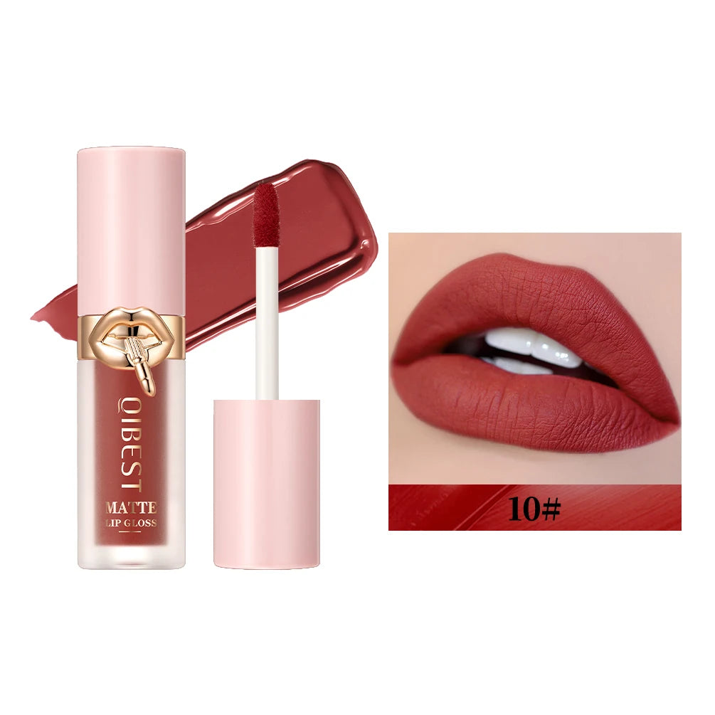 QIBEST Matte Liquid Lipstick Lasting Velvet Nude Lip Gloss Non-stick Cup Waterproof Purple Red Lip Glaze Tint Cosmetic For Women Peaceful Pleasures Health and Wellness 10