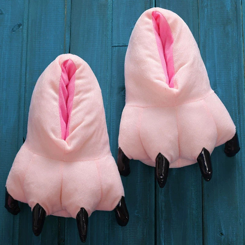 Funny Dinosaur Claw Plush Slippers – Warm Winter Indoor Shoes