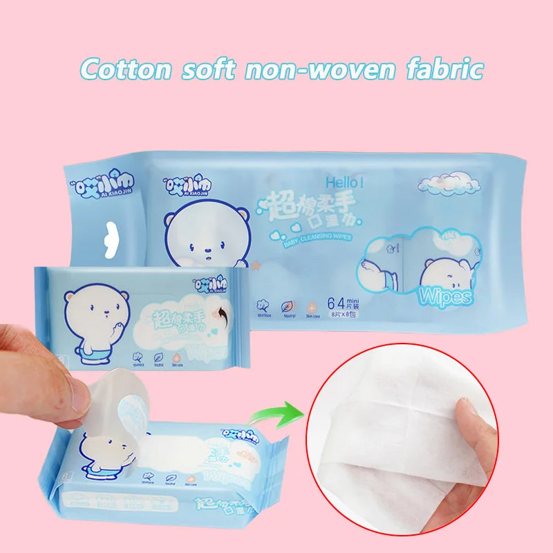 64-Pack Mini Disposable Wet Wipes | Portable Travel Size