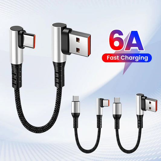 90° Elbow USB-C to USB-C Fast Charging Cable 25/50cm | 6A USB-C Charging Cable Peaceful Pleasures Health and Wellness
