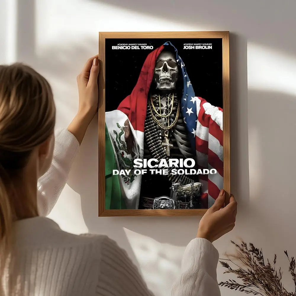 Sicario Movie Poster HD Self-Adhesive Waterproof Wall Art Movie Wall Poster Peaceful Pleasures Health and Wellness White2 50X70cmNoframe