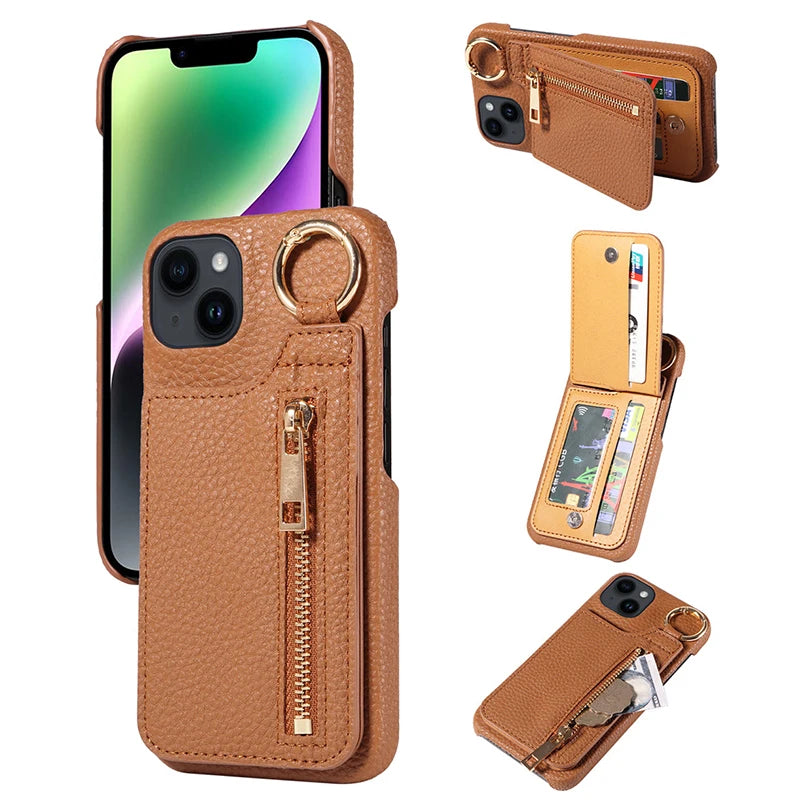 Case for iphone 17 pro max leather case for iphone 15 pro max with pocket for iphone wallet magsafe Phone case card storage Peaceful Pleasures Health and Wellness Brown IPHONE 8