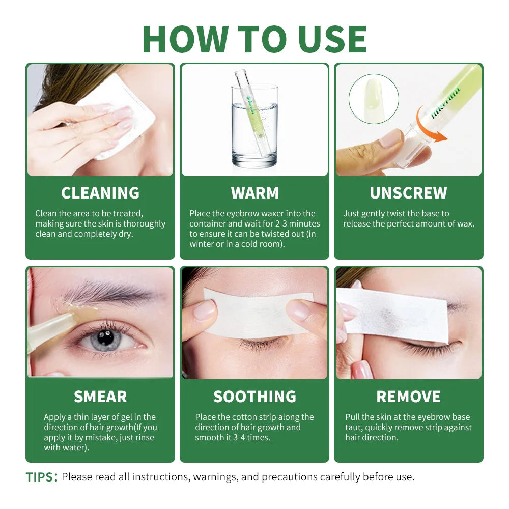 Lakerain Eyebrow Wax Wand Gentle Wax Formula Easy DIY Salon Long-lasting Smooth Hair Free Skin Eyebrow Facial Hair Removal Set Peaceful Pleasures Health and Wellness