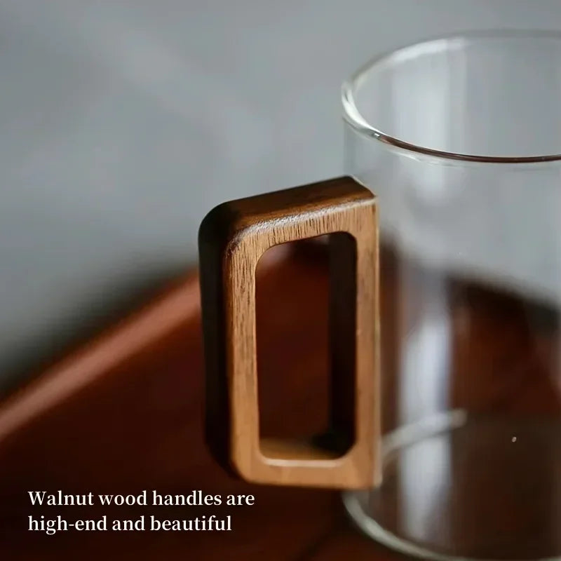 400ml Walnut Handle Glass Cup Heat-resistant Cup for Home Use Tea Making Cup Office Drinking Cup Peaceful Pleasures Health and Wellness