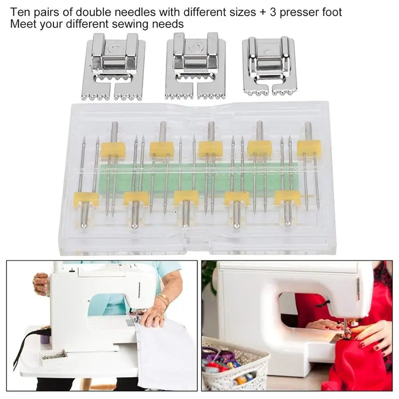 A36T-Stainless Steel Double Needles 10 Twin Needles& 3 Pintuck Presser Feet For Household Sewing Machines Peaceful Pleasures Health and Wellness