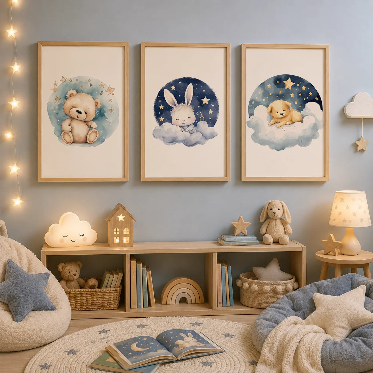 Nursery Wall Art, Nordic Cute Animal Cartoon Canvas Painting | Baby Poster for Toddler Kids Room Decor Peaceful Pleasures Health and Wellness
