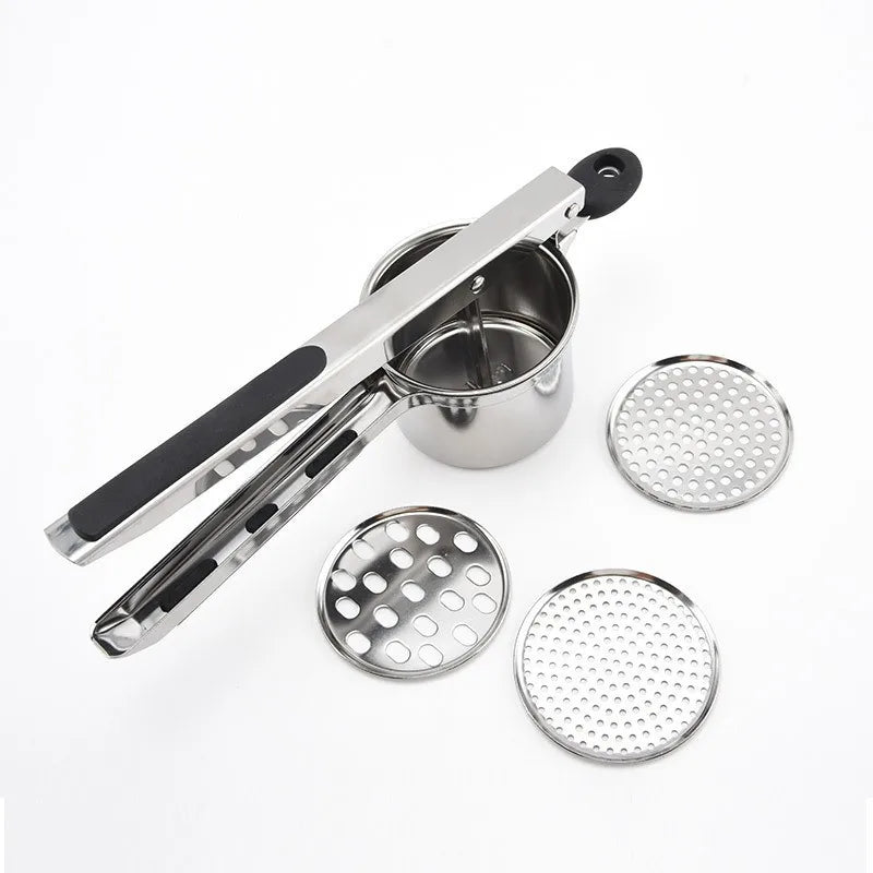 Stainless Steel Potato Masher Manual Press French Fries Cutter Dispenser Crusher Making Squeezer With 3/4 Interchangeable Discs Peaceful Pleasures Health and Wellness A-3 networks