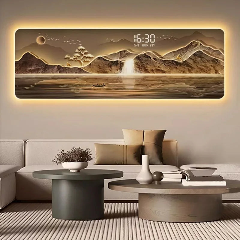 Wall Art Living Room Clock Wall Aesthetic With lamp Silent Fashion Wall Watch Xenomorph Mural Reloj Pared Interior Decoration Peaceful Pleasures Health and Wellness