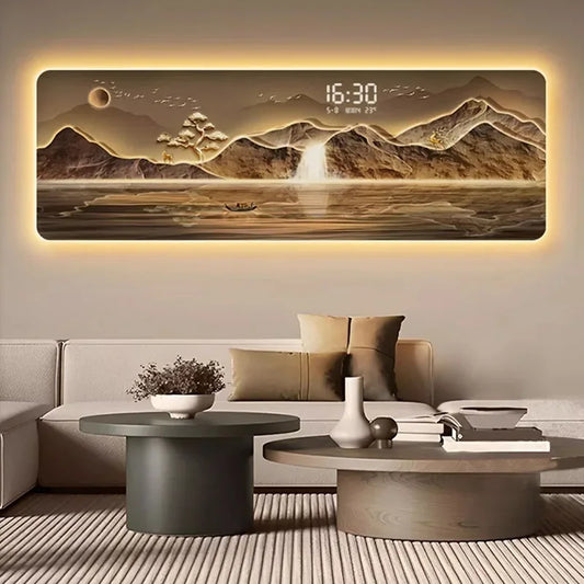 Wall Art Living Room Clock Wall Aesthetic With lamp Silent Fashion Wall Watch Xenomorph Mural Reloj Pared Interior Decoration Peaceful Pleasures Health and Wellness