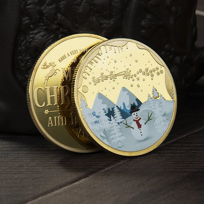 Christmas Commemorative Gold Coin – Santa & Snowman Gift Commemorative Coin Peaceful Pleasures Health and Wellness G2 Gold