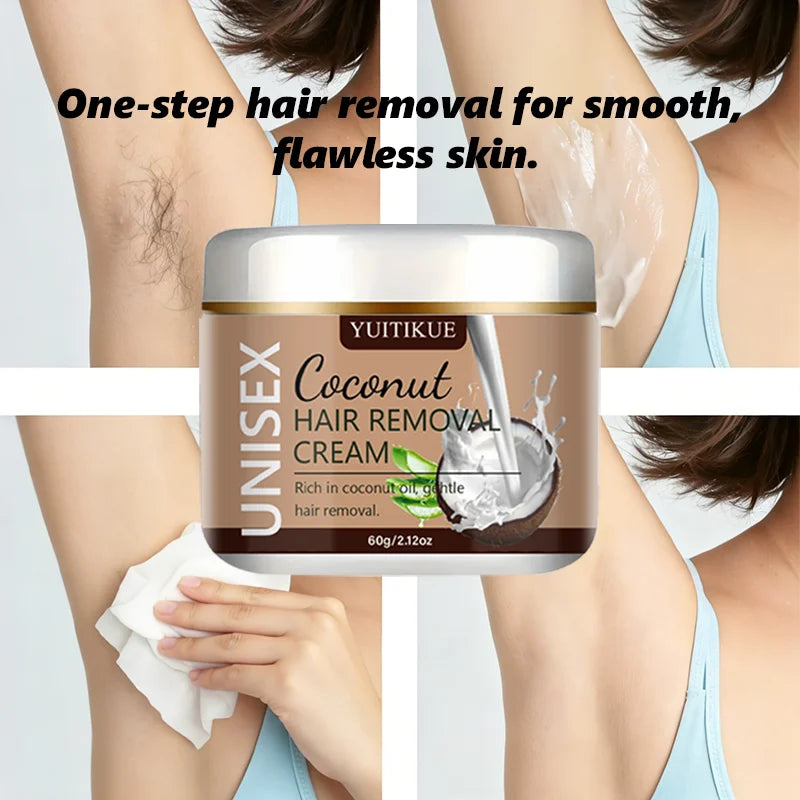 YUITIKUE Coconut Hair Removal Cream | Unisex 60g Smooth Skin Hair Removal Cream Peaceful Pleasures Health and Wellness