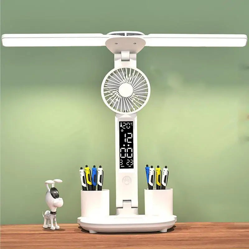 LED Desk Lamp with Fan, Pen Holder & 3 Light Modes – USB