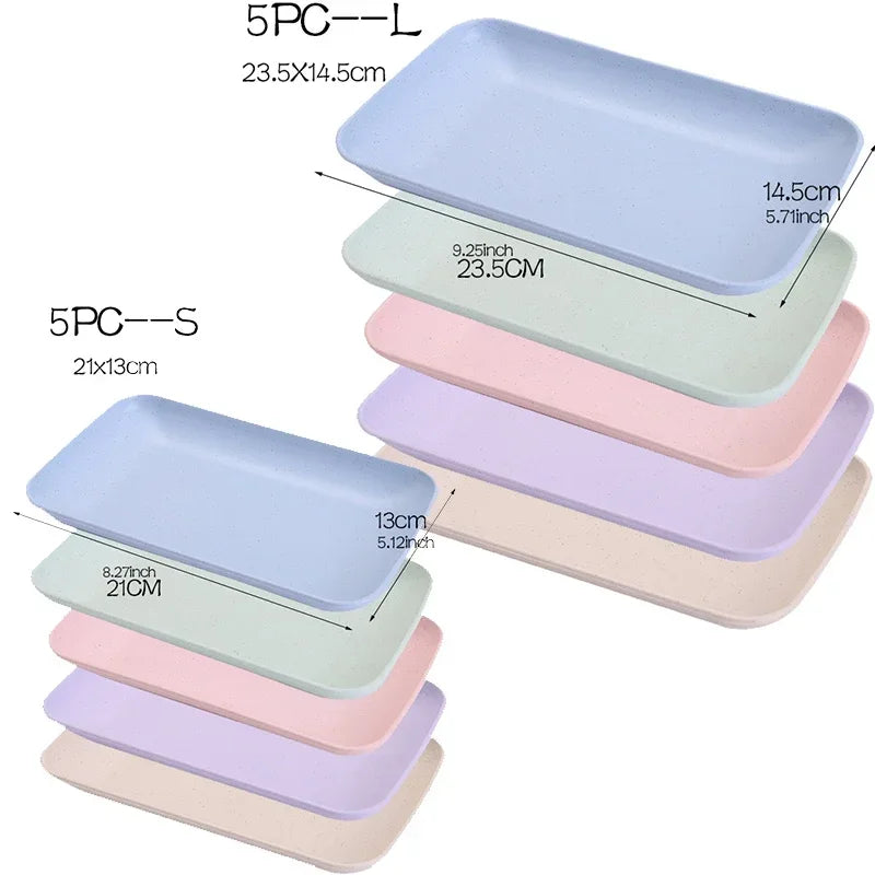5-Piece Eco-Friendly Wheat Straw Rectangular Plates – Microwave Safe Serving Dishes for Sushi, Dessert & Snacks