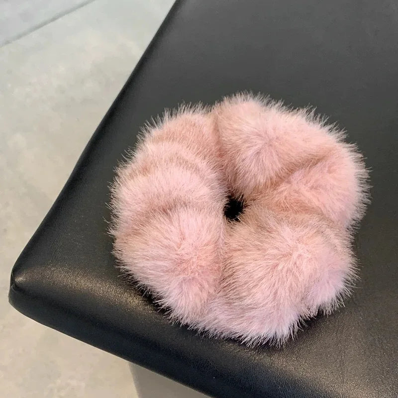 Autumn Winter High-quality Faux Mink Fur Pleated Large Intestine Hair Band Versatile and Elegant with Soft and Fluffy Hair Tie Peaceful Pleasures Health and Wellness Pink