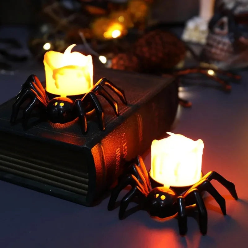 Halloween Spider LED Tea Lights – Flameless Battery Candle Holders