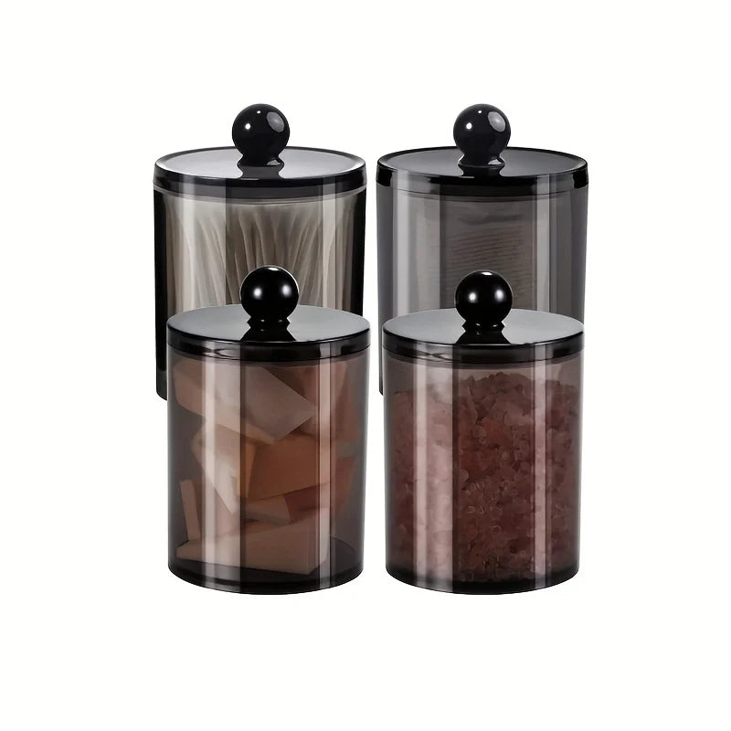 Black Qtip Dispenser & Apothecary Jar – Bathroom Organizer for Cotton Balls, Swabs & Cotton Rounds