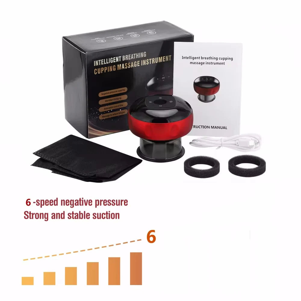 Smart Cupping Therapy Massager With Red Light Therapy for Circulation Chinese Anti-cellulite Vacuum Cupping Massage Suction Cups Peaceful Pleasures Health and Wellness 6 Level Red