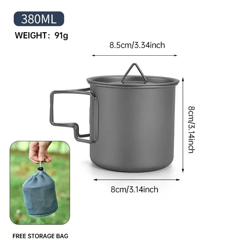 Pure Titanium Folding Cup – Lightweight Outdoor Camping Mug with Foldable Handle Peaceful Pleasures Health and Wellness 380ml