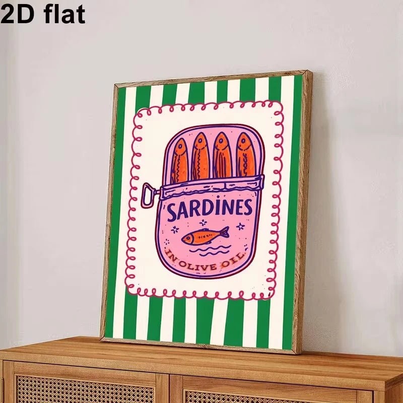 Sardine Can Food Canvas Wall Art Print | Kitchen Home Decor