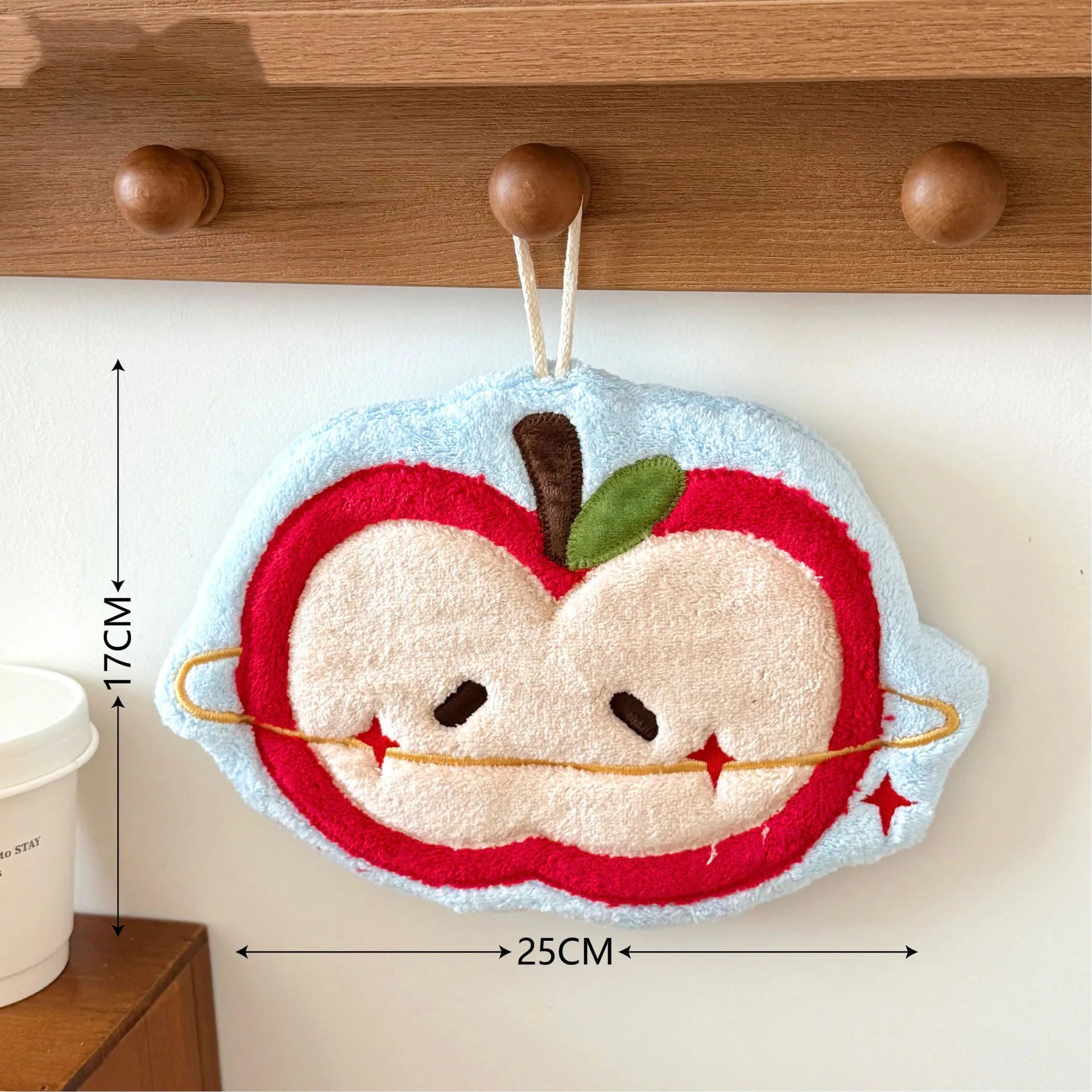 Apple Hand Towel Quick-drying and Water-absorbing Hanging Cute Coral Velvet Towel Thickened Kitchen Bathroom Small Square Towel Peaceful Pleasures Health and Wellness B