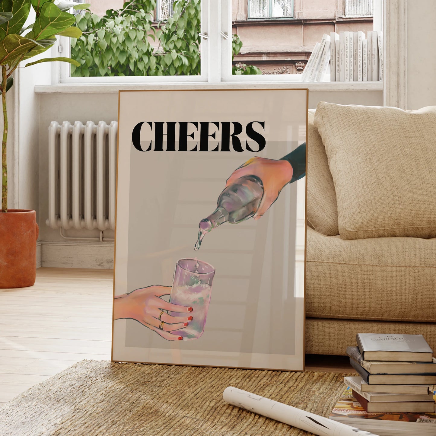 Bar Cart Wine Glass Canvas Wall Art Print | Home Decor