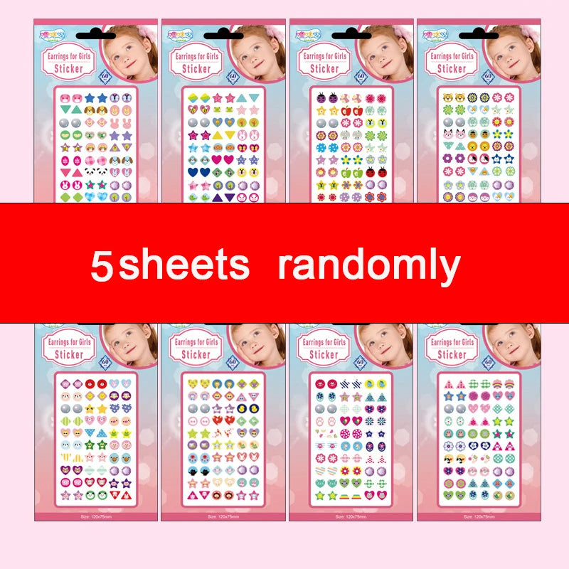 3D Self Adhesive Sticker Earrings Girls Cartoon Geometry Animal