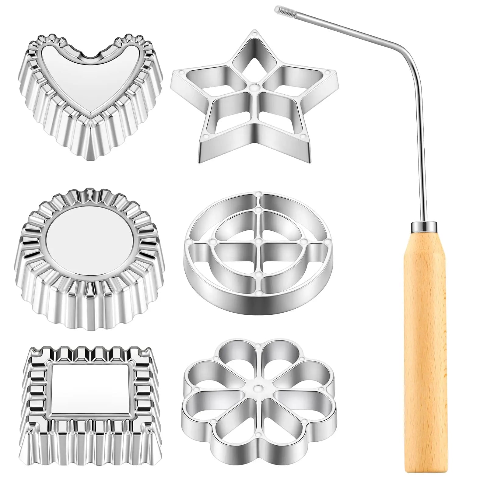 Cast Rosette Iron Mold Set 2/4/7Pcs Bunuelos Mold With Handle Timbale Pastry Tools Achappam Cookie Maker Peaceful Pleasures Health and Wellness 6PC