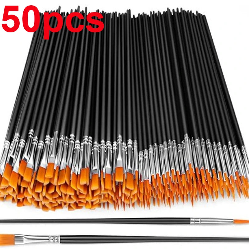Paint Brushes Flat Round Tipped Pen Tips Durable Patterned Handle
